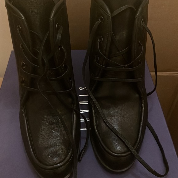 Stuart Weitzman Suede Lace-Up Wedge Bootie Black - Picture 4 of 6